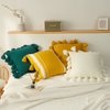 Decorative Tassel Throw Pillow Cushion Cover – Soft Textured Pom Pom Sofa Pillow for Living Room Home Decor-yellow