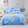Super Soft Mink Velvet 3pcs 4pcs Bedding Set Long Plush Blanket Duvet Cover Tie Dye Blue Fuzzy Comforter Cover Set Plush Duvet Cover Bedding Sets King Size 3 Pieces with Matching Pillow Cases