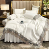 Soft Satin Bedding Set King Size 200x230CM with Embroidery Comforter Set with 2 Pillowcases 48x74cm Silk Duvet Cover Double Size Bed Sheet Duvet Cover Silk Pillow Cover Bedspread Bed Skirt 180x200cm