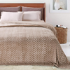 Flannel Fleece Queen Size Bed Blanket, Lightweight Breathable Soft Bedspread Plush Fluffy Coverlet Chevron Design Decorative Blanket for All Season, 90x90 Inch, Champagne