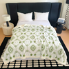 Large Bohemian Bed Blankets 80'' × 90'', Ultra Soft Aztec Bed Blanket for All Season, Cozy, Plush, Bohemian Throw Blanket for Bed/Couch/Sofa/Office/Camping, Green