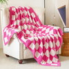 Checkered Blanket, Cozy Soft Throw Blankets for Couch Bed, Fluffy Plaid Lightweight Comfy Travel Picnic Blanket Gifts for Sofa Chair Living Room Camping (Hot Pink, Throw 50"x60")
