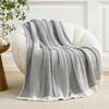Premium Chenille Throw Blanket, Soft Cozy Luxury Two-Tone Knit Blanket for Couch, Sofa, Chair, Home Decor, Grey & Ivory 50"x60"