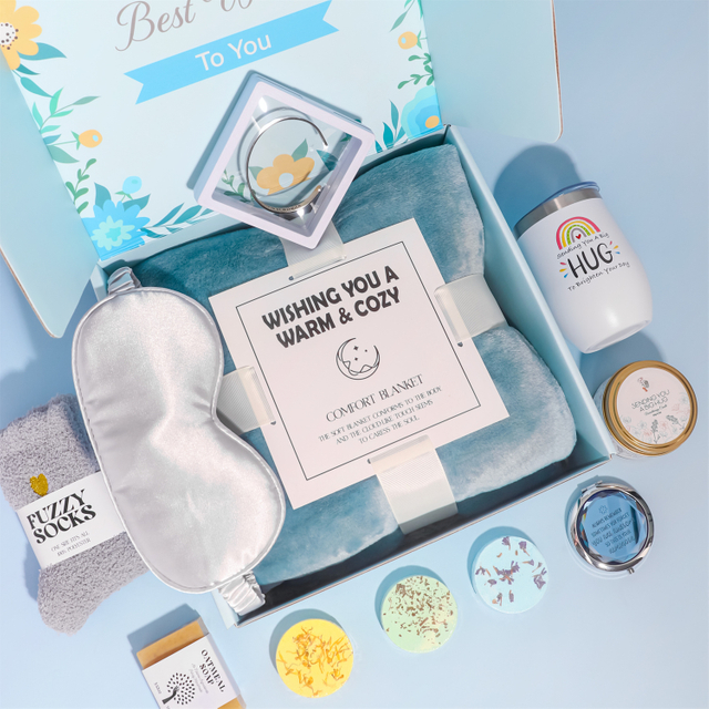 Get Well Gifts for Women,Gift Basket, Unique Self Care Package Relaxing Spa Gift Set, Birthday Gifts Box for Woman, Mothers Day Gifts for Mom Her Friend Wife Sister, Blue