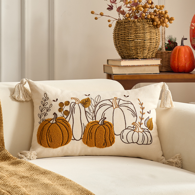 Hello Fall Pillow Covers 30x50cm Rectangle Hello Pumpkin Autumn Cushions for Home Sofa Living Room Fall Decor Autumn Maple Leaf Decor Velvet Pumpkin Pillowcase 