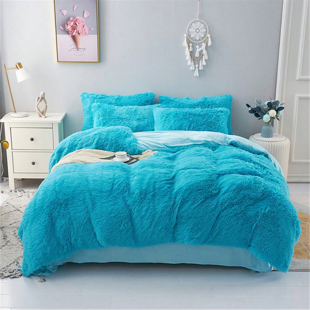 Ultra Soft Shaggy Fluffy Faux Fur Throw Blanket 3pcs Bedding Set Duvet Cover With Pillowcases Tie-Dyed Fuzzy Comforter Cover Set for Bedroom, Couch, Sofa, Travel And Camping