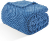 Fleece Blanket, 3D Jacquard Throw Blanket for Couch and Bed, Soft Cozy and Fluffy Blankets Lightweight Luxury Flannel with Waffle Design (Navy Blue）