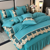 Satin Lace Embroidery Comforter Set with 2 Pillowcases 48x74cm Fitted Bed Skirts Duvet Cover Satin Polyester Ruffle Bed Cover 200x230cm Double Bed Ruffle Skirt 3pcs Bedding Set 