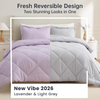 King Size Comforter Set, Ultra Soft Reversible Bedding for All Seasons, 3 Pieces Down Alternative Bed Set Includes 1 Lightweight Comforter and 2 Pillow Shams, Lavender/Light Grey