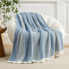 Premium Chenille Throw Blanket, Soft Cozy Luxury Two-Tone Knit Blanket for Couch, Sofa, Chair, Home Decor, Blue & Ivory 50"x60"