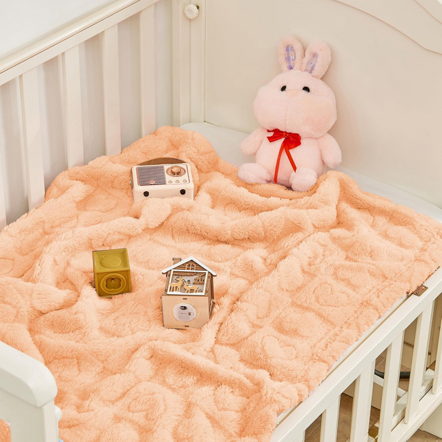 Fleece Baby Blanket Heart Checkered, Ultra Soft Cozy Baby Blankets for Girls Boys, Fluffy Infant Toddler Newborn Receiving Gifts for Crib Stroller 30"x40" (Apricot Pink)
