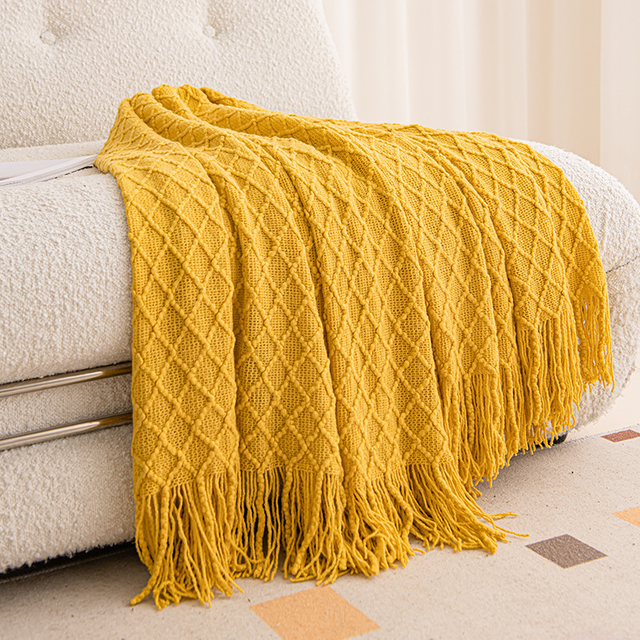 Solid Color Fringed Throw Blanket Boho Knitted Blanket for Sofa Bed Large Shawl Throws for Armchair Couch Air-conditioned Bed Blankets 