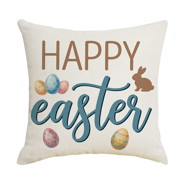 Happy Easter Pillow Case 18X18 Inch Square Cushion Covers Rabbit Bunny Carrot Easter Pillow Covers Easter Decorations Farmhouse Garden Throw Home Decor