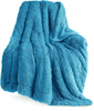GentleSoft Fuzzy Sherpa Faux Fur Twin Blanket Bright Blue Cozy Gifts for Women Men, Soft Fleece Plush Warm Minky Thick Blanket Twin Size for Bed, Blue Room Decor Dorm Essentials Gifts