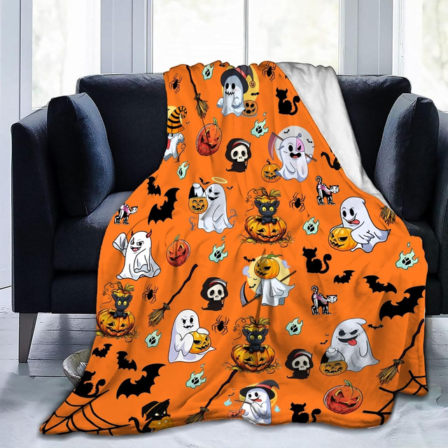 Halloween Printed Flannel Blanket – Cute & Funny Holiday Fleece Throw Ghost Blanket, Cozy Plush for Couch, Sofa & Bed, Fall Winter Decor, for Kids & Adults