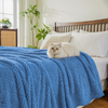 Fleece Blanket, 3D Jacquard Throw Blanket for Couch and Bed, Soft Cozy and Fluffy Blankets Lightweight Luxury Flannel with Waffle Design (Navy Blue）