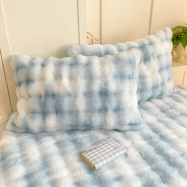 Gradient Faux Fur Rabbit Cushions for All Season Thicken Polyester Bubble Cushion Cover for Cold Winter