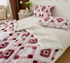  Boho Sherpa Fleece Blanket 80'' × 90'', Ultra Soft Aztec Queen Blankets for All Season, Cozy, Plush, Bohemian Throw Blanket for Bed/Couch/Sofa/Office/Camping, Rose Red