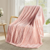 Embossed Flannel Fleece Throw Blanket Botanical Leaf Pattern Soft Plush Textured Cozy Decorative Sofa Blanket-Pink