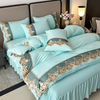 Satin Lace Embroidery Comforter Set with 2 Pillowcases 48x74cm Fitted Bed Skirts Duvet Cover Satin Polyester Ruffle Bed Cover 200x230cm Double Bed Ruffle Skirt 3pcs Bedding Set 