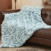 Ultra Soft Luxury Faux Fur Throw Blanket for Couch, Fuzzy Fluffy Plush Warm Cozy Ruched Blanket for Sofa Bedroom Living Room, Elegant Gift Idea for Women (50"x60",Tie-dye Freshwater Blue)