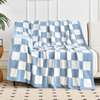 Checkered Blanket, Cozy Soft Throw Blankets for Couch Bed, Fluffy Plaid Lightweight Comfy Travel Picnic Blanket Gifts for Sofa Chair Living Room Camping (Blue, Throw 50"x60")