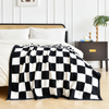 Checkered Blanket, Cozy Soft Throw Blankets for Couch Bed, Fluffy Plaid Lightweight Comfy Travel Picnic Blanket Gifts for Sofa Chair Living Room Camping (Black, Throw 50"x60")
