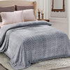Flannel Fleece Queen Size Bed Blanket, Lightweight Breathable Soft Bedspread Plush Fluffy Coverlet Chevron Design Decorative Blanket for All Season, 90x90 Inch, Silver Grey