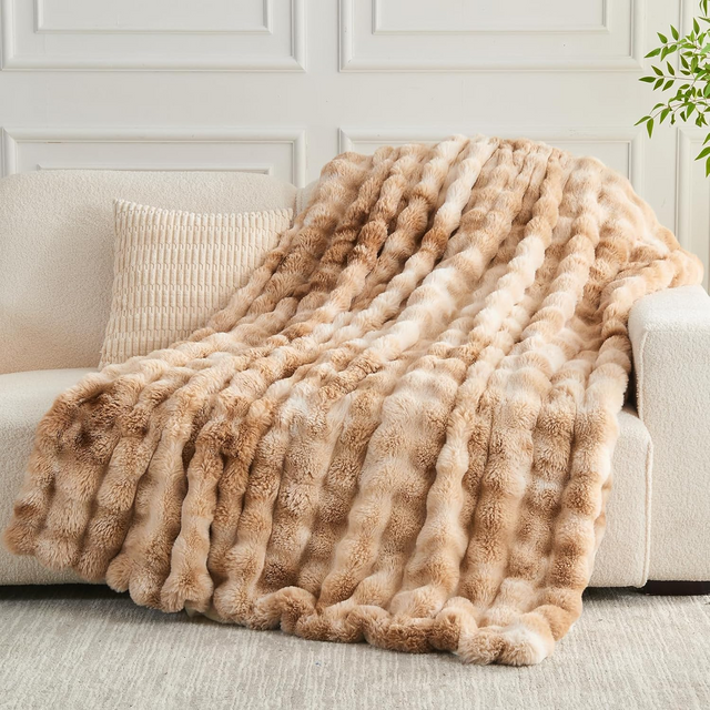 Luxury Tie-Dye Faux Fur Throw Blanket – Ultra Soft Thick Plush Wavy Sofa Couch Bed Blanket Decorative Winter Throw