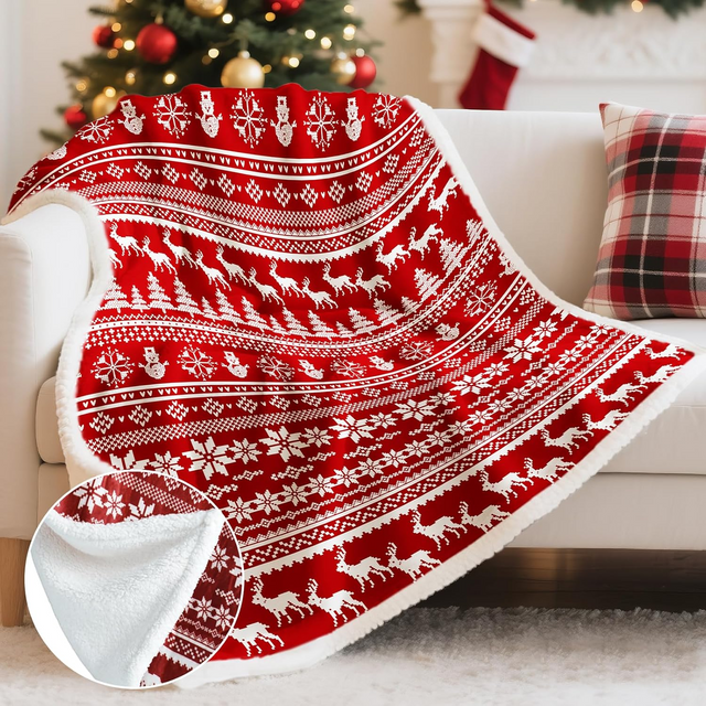 Premium Sherpa Christmas Throw Blanket, Fluffy Soft Cozy 50 x 60 Inch Blanket, Fleece,Christmas Holiday Decor Blanket Gift
