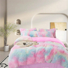 Super Soft Mink Velvet 3pcs 4pcs Bedding Set Long Plush Blanket Duvet Cover Tie Dye Blue Fuzzy Comforter Cover Set Plush Duvet Cover Bedding Sets King Size 3 Pieces with Matching Pillow Cases