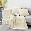 Cable Knit Throw Blanket & Pillow Set, Cream White Set of 3, Knitted Blanket (50"x60") & 2 Pillow Covers (18"x18"), Soft & Cozy Decorative Set for Couch, Bed, Sofa