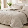 King Size Comforter Set, Soft Reversible Bedding for All Seasons, 3 Pieces Down Alternative Bed Set Includes 1 Lightweight Comforter (104"x90") and 2 Pillow Shams (20"x36"), Beige & Ivory