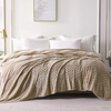Flannel Fleece Queen Size Bed Blanket, Lightweight Breathable Soft Bedspread Plush Fluffy Coverlet Chevron Design Decorative Blanket for All Season, 90x90 Inch, Champagne