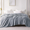 Flannel Fleece Queen Size Bed Blanket, Lightweight Breathable Soft Bedspread Plush Fluffy Coverlet Chevron Design Decorative Blanket for All Season, 90x90 Inch, Silver Grey