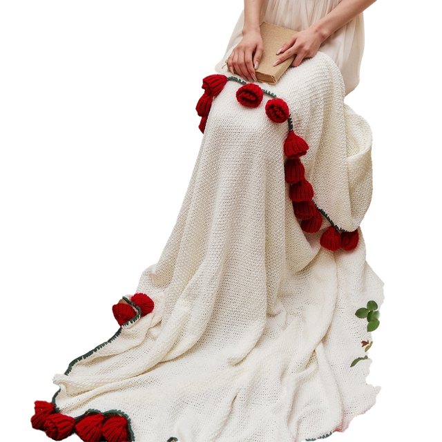 Finished Crochet Rose Bouquet Blanket Handmade Office Knitted Flower Mother's Day Gift Crochet Gift for Her