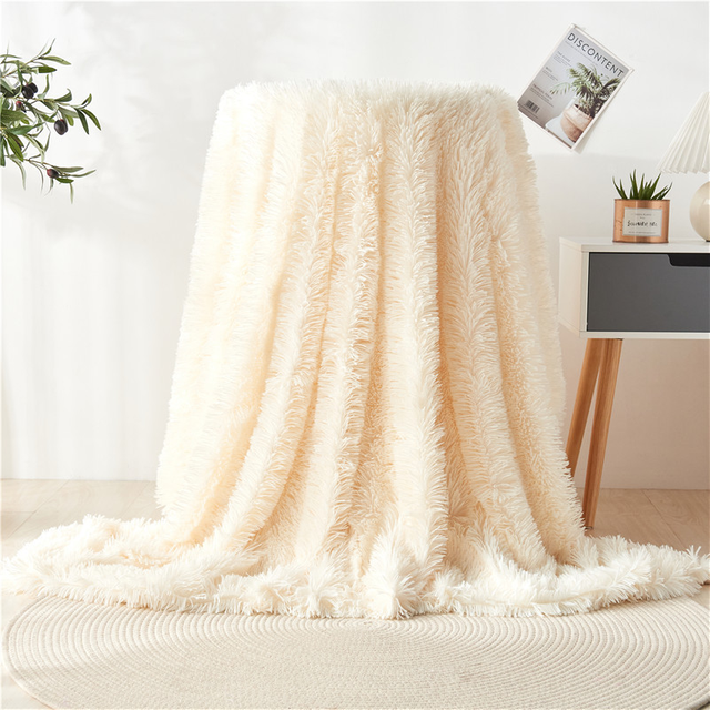 Solid Color Plush Fleece Blanket for Couch Bed Sofa Shaggy Faux Fur Decorative Throw Blanket Reversible Queen King Size 