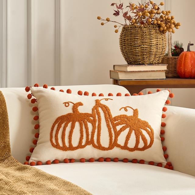 Hello Pumpkin Cushion Cover Autumn Fall Pillows Decor Living Room Bedroom Decoration Warm Cozy Pumpkin Pillow Covers Thanksgiving Day Cushion Pillowcase Tufted Fall Maple Leaf Pillow Cover Set 