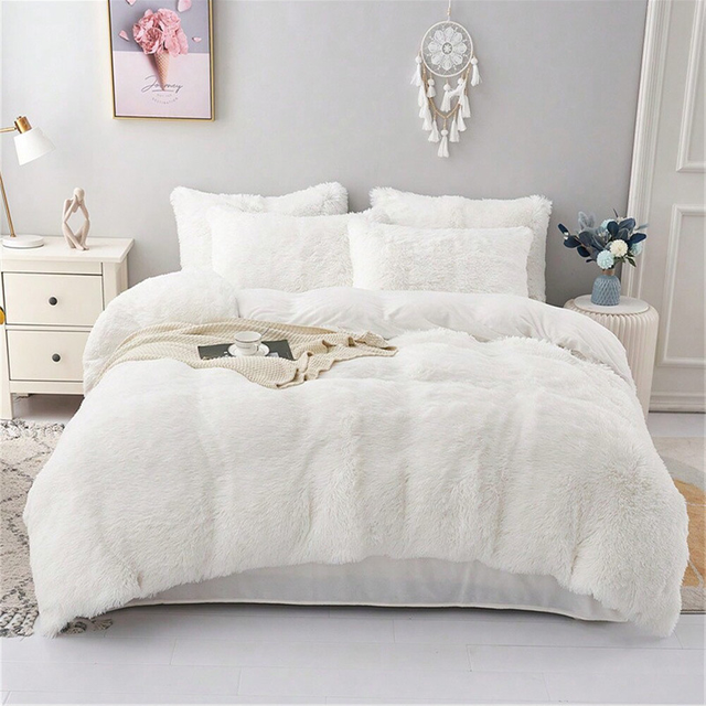 Luxury Soft Fluffy Faux Fur Comforter King Size Plush Comforter Comforter Set Tie-Dyed Colorful Bedding Sets 3 Pieces with 2 Pillow Cases Long Plush Blanket Duvet Cover 