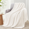 Wave Pattern Embossed Flannel Throw Blanket Soft Plush Textured Cozy Decorative Sofa Couch Blanket-Off White