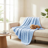 Wave Pattern Embossed Flannel Throw Blanket Soft Plush Textured Cozy Decorative Sofa Couch Blanket-Blue