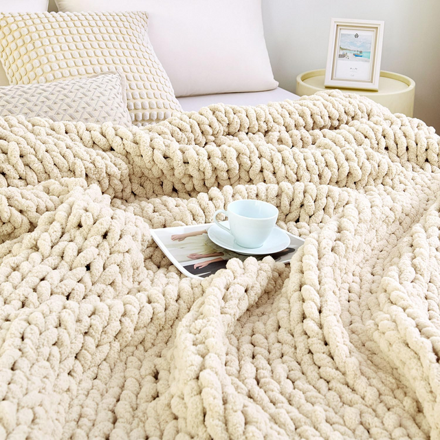 Chunky Knit Plush Throw Blanket – Luxury Ultra Soft Solid Color Knit Blanket for Sofa & Bed, Cozy All-Season Decorative Winter Throw, OEM Custom Size Manufacturer