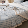 Super Soft Faux Rabbit Fur Throw Blanket Stripe Flannel Fleece Blanket for Sofa Bed Armchair Car Garden Travel Outdoor 