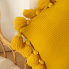 Decorative Tassel Throw Pillow Cushion Cover – Soft Textured Pom Pom Sofa Pillow for Living Room Home Decor-yellow