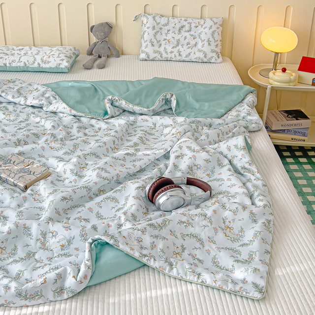 Print Bedding Set for Boys Girls Children Summer Keep Cool Light & Breathable Simple Cotton Quilts 