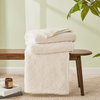 Fleece Blanket, 3D Jacquard Throw Blanket for Couch and Bed, Soft Cozy and Fluffy Blankets Lightweight Luxury Flannel with Waffle Design (Ivory)