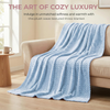Wave Pattern Embossed Flannel Throw Blanket Soft Plush Textured Cozy Decorative Sofa Couch Blanket-Blue