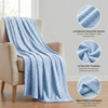 Wave Pattern Embossed Flannel Throw Blanket Soft Plush Textured Cozy Decorative Sofa Couch Blanket-Blue