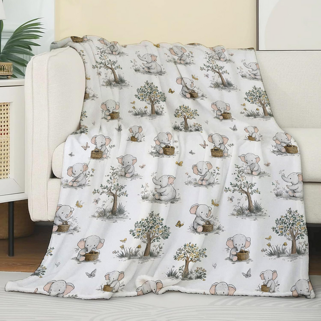 Playful Elephant Blanket,Tree and Butterfly Print Flannel Throw for Kids,Women,Animal Lovers as Gifts,Cozy Soft Blankets for Couch,Bed,Office,Camping,Decorative Throws